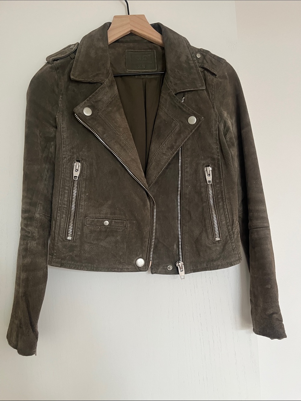 Women’s Suede Moto Jacket - Olive